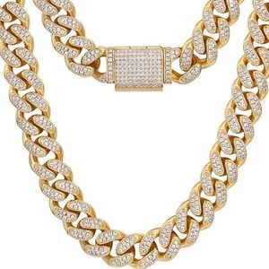 Gold Cuban Link Necklace with Pave Stones - Men Accessories Jewelry